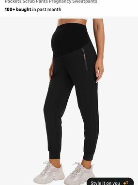 Maternity Jogger Scrub Pants with Over-Belly Panel - Black